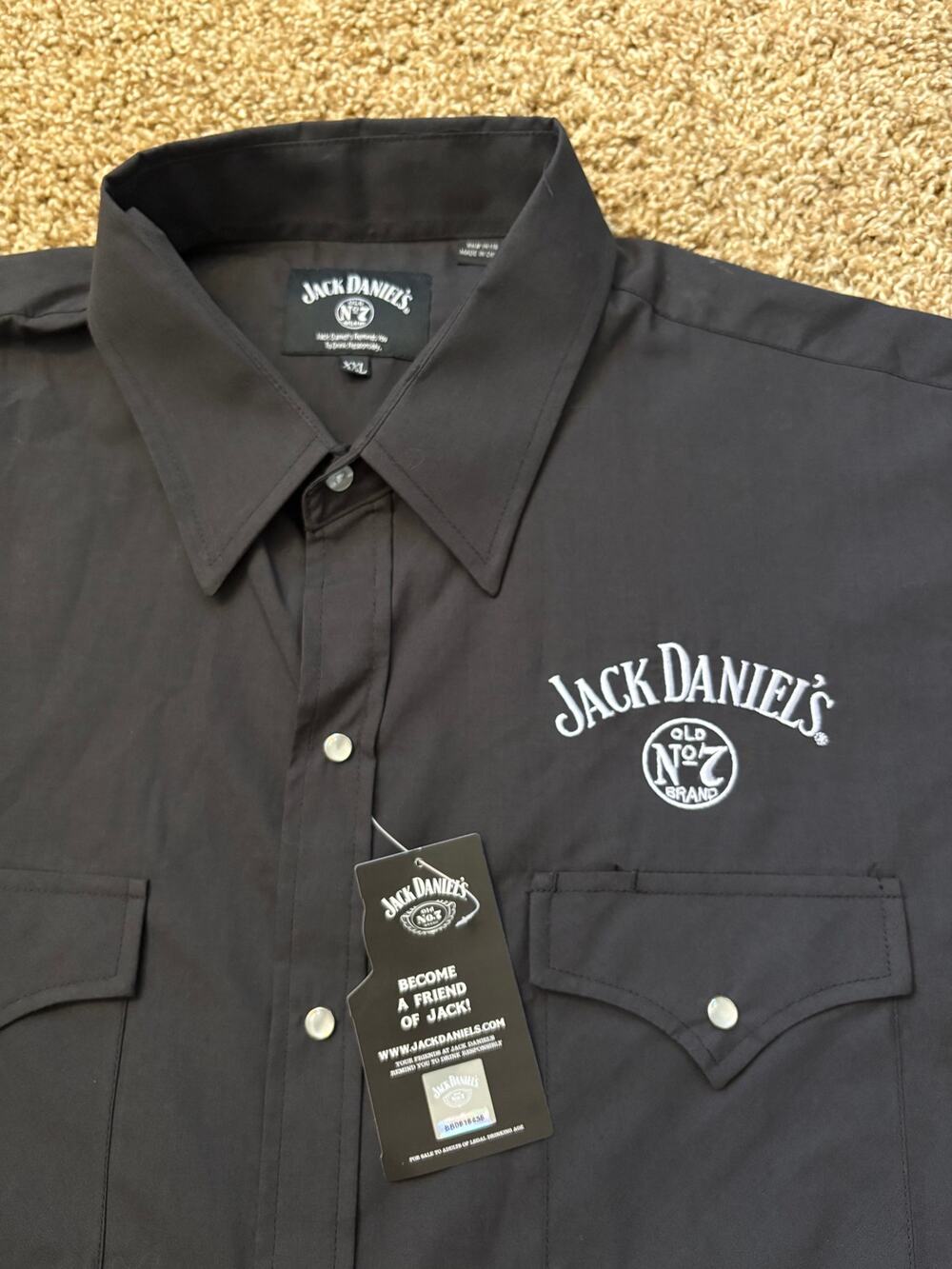 NWT Jack Daniel's Official Licensed Black Pearl Snap Western Button Up Size XXL